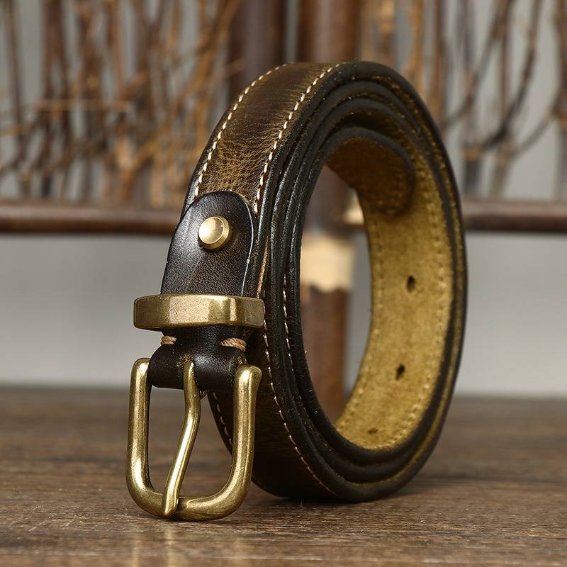 Military green women's belt, brass buckle