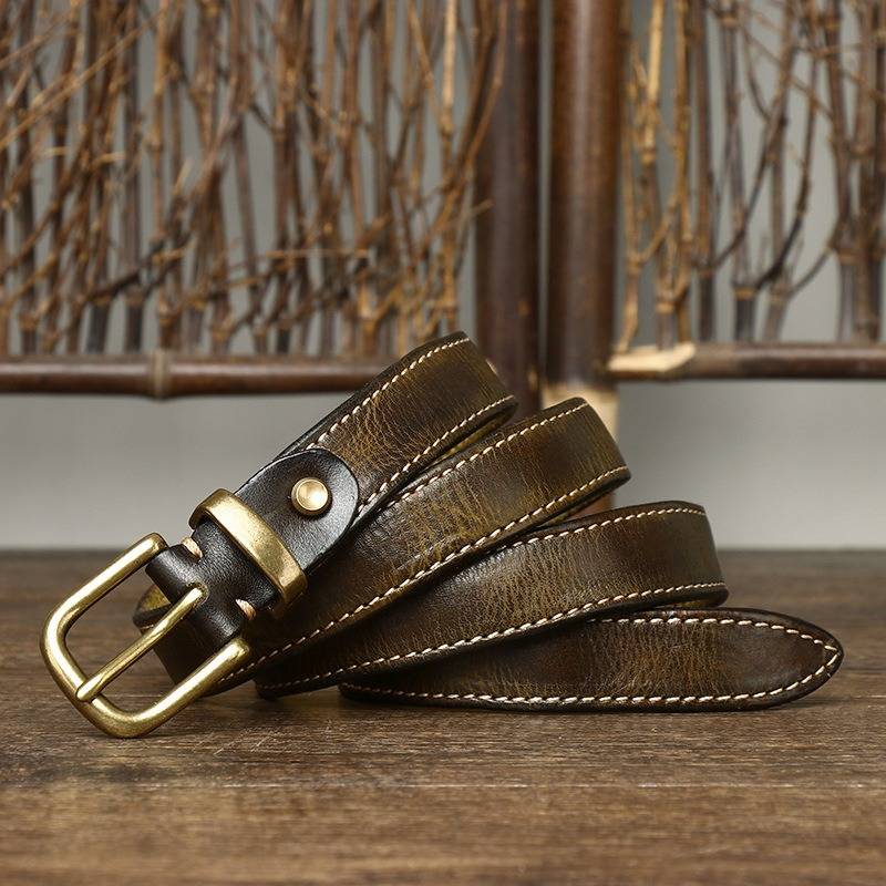 Military green women's belt, side view