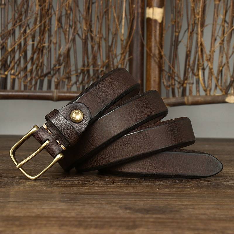 Dark brown women's belt, brass buckle