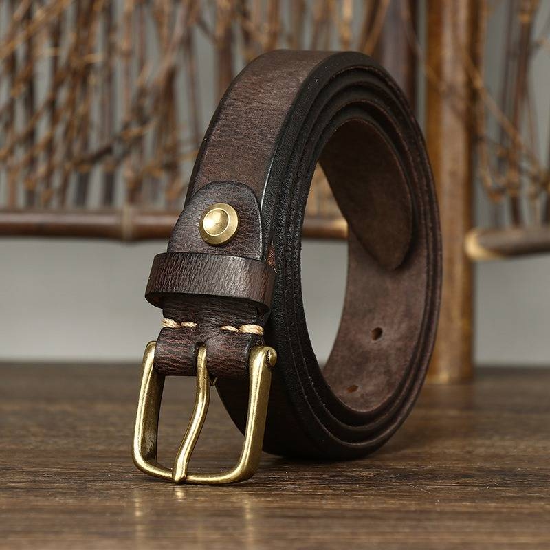 Dark brown women's belt, side view