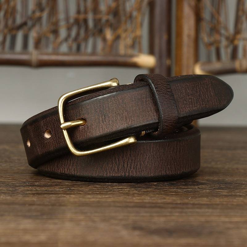 Dark brown women's belt, coiled view