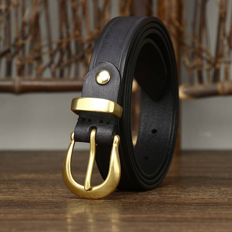 Black women's belt, coiled view