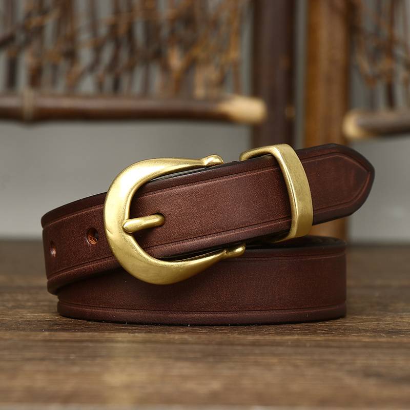 Dark brown women's belt, coiled view