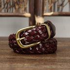 Dark red women's belt, brass buckle